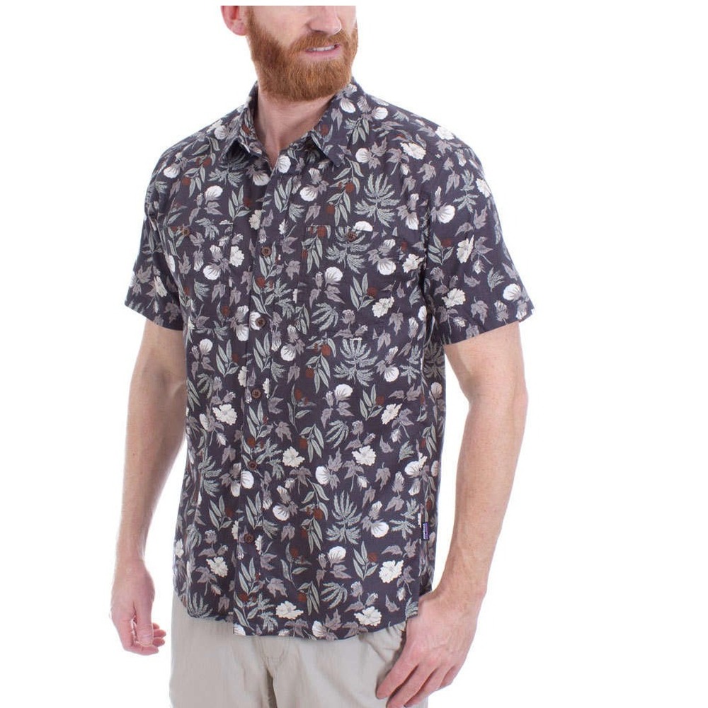 Patagonia Mens Hemp‎ Organic Cotton Short Sleeve Button Down Floral Shirt Grey M